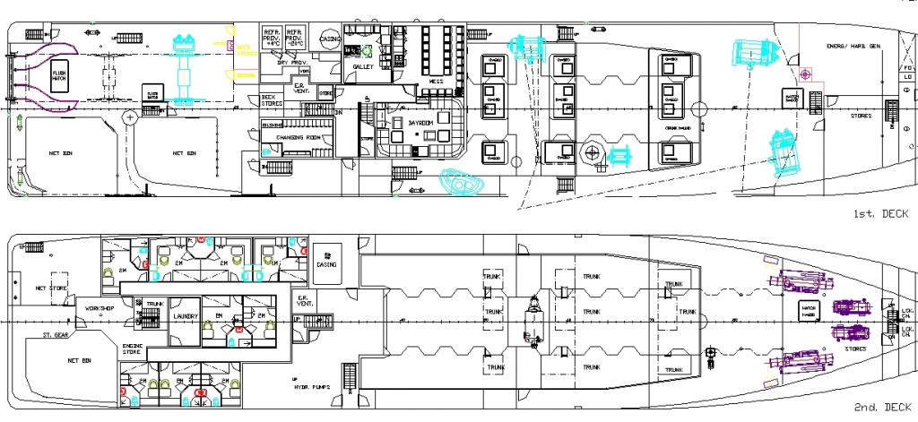 Balıkçı gemisi 1. ve 2. kat planı yakından görünüş