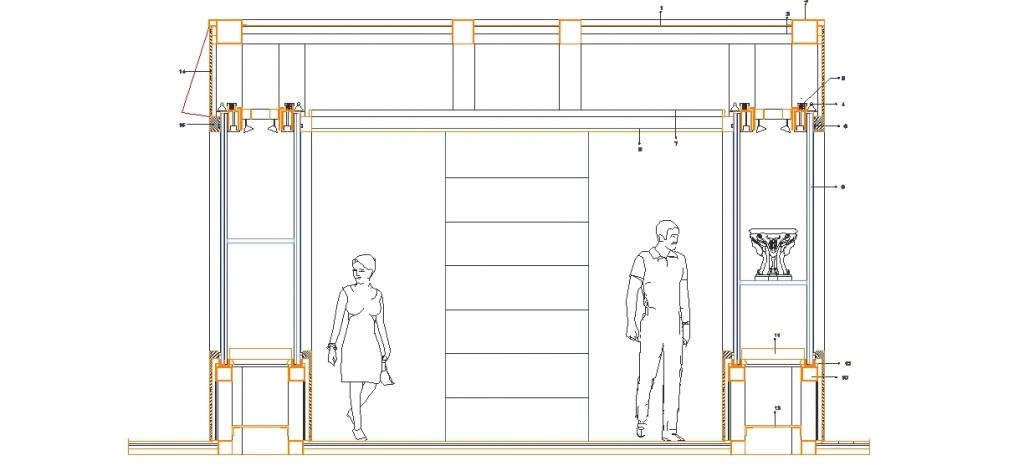 Fuar standı kesit çizimi yakından görünüş