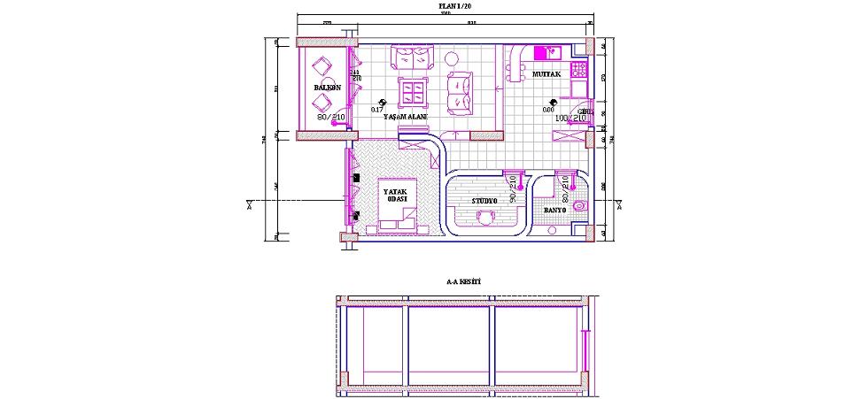 Stüdyo daire projesi dwg stüdyo daire planı dwg stüdyo daire