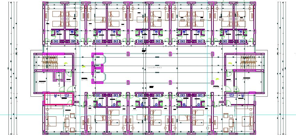 Otel projesi kat planı çizimi yakından görünüş