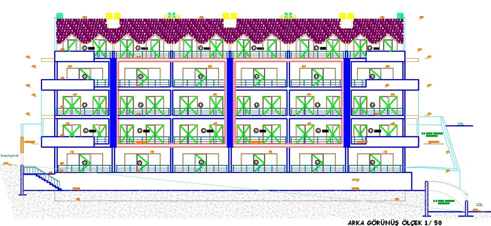 Konut planı cephe çizimi yakından görünüş