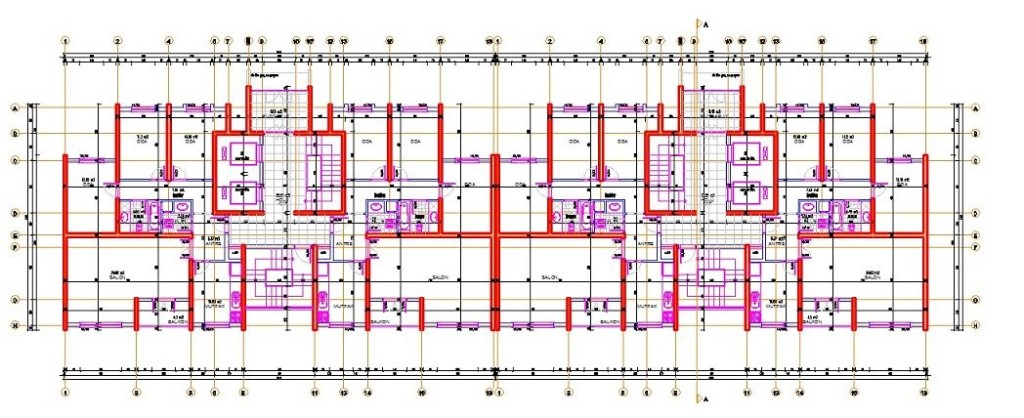 İkiz bloklu toplu konut projesi kat planı yakından görünüş